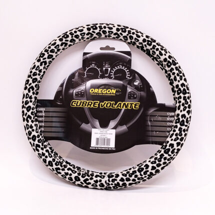 CUBRE VOLANTE / MODELO ANIMAL PRINT LEOPARDO BLANCO Y NEGRO 38*8.2CM
