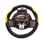 CUBRE VOLANTE /MODELO INDIANAPOLIS 500 CUERO SINTENTICO NEGRO / AMARILLO 38*8.2CM